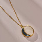 The New Moon Necklace with crushed gemstones