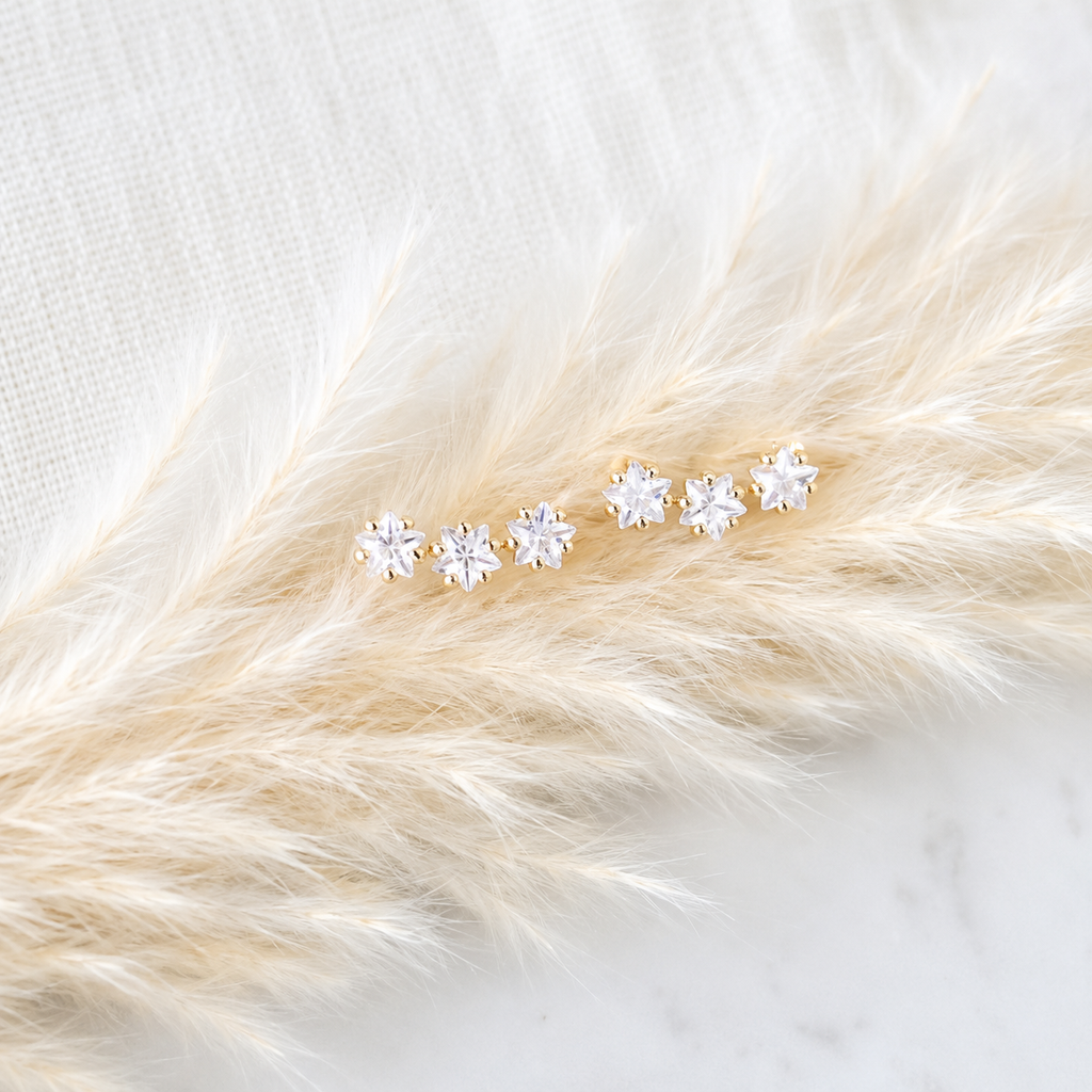 CZ Star Climber Stud Earrings