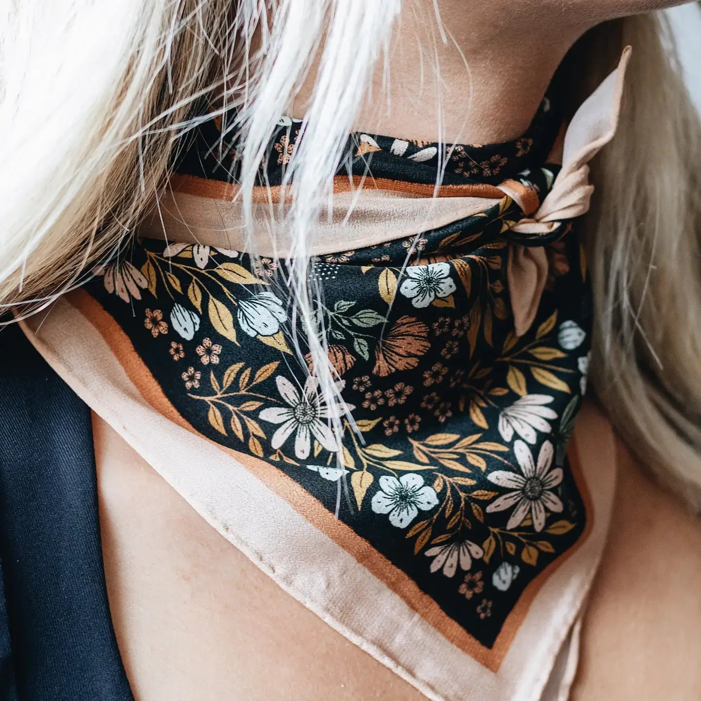 Midnight Garden Silk Bandana Scarf  - 100% Silk