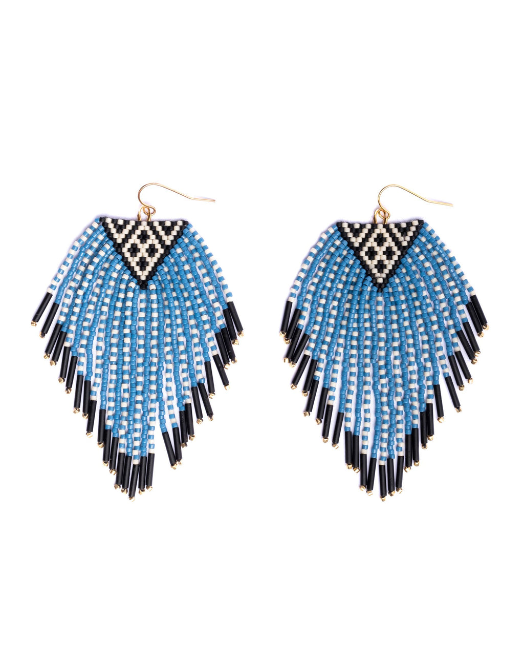 Beaded Handwoven Sonoran Triangle Fringe Earrings (Beige)