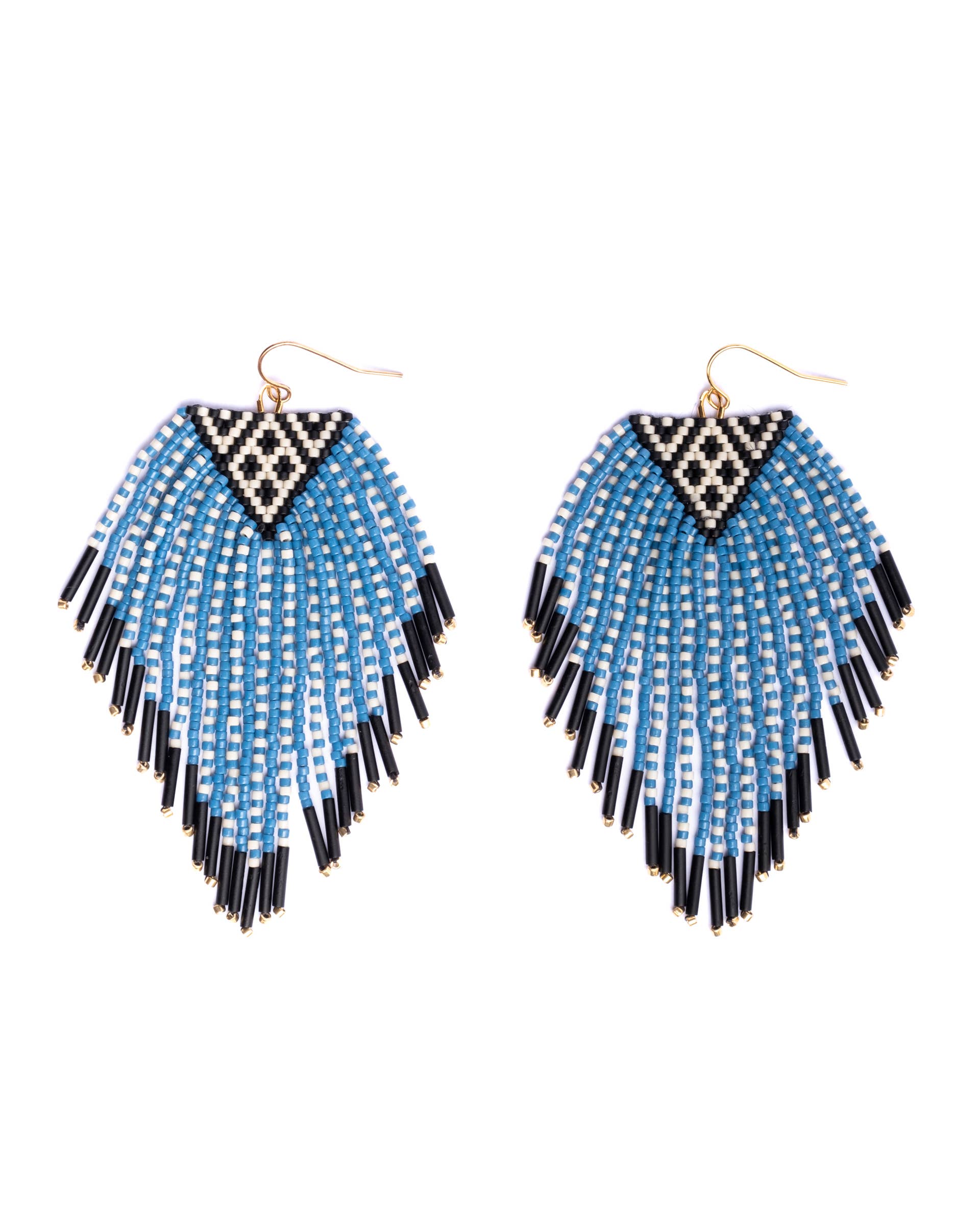 Beaded Handwoven Sonoran Triangle Fringe Earrings (Beige)