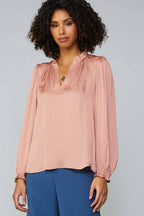 Ruffled Blouse W/ Top Stitched Placket