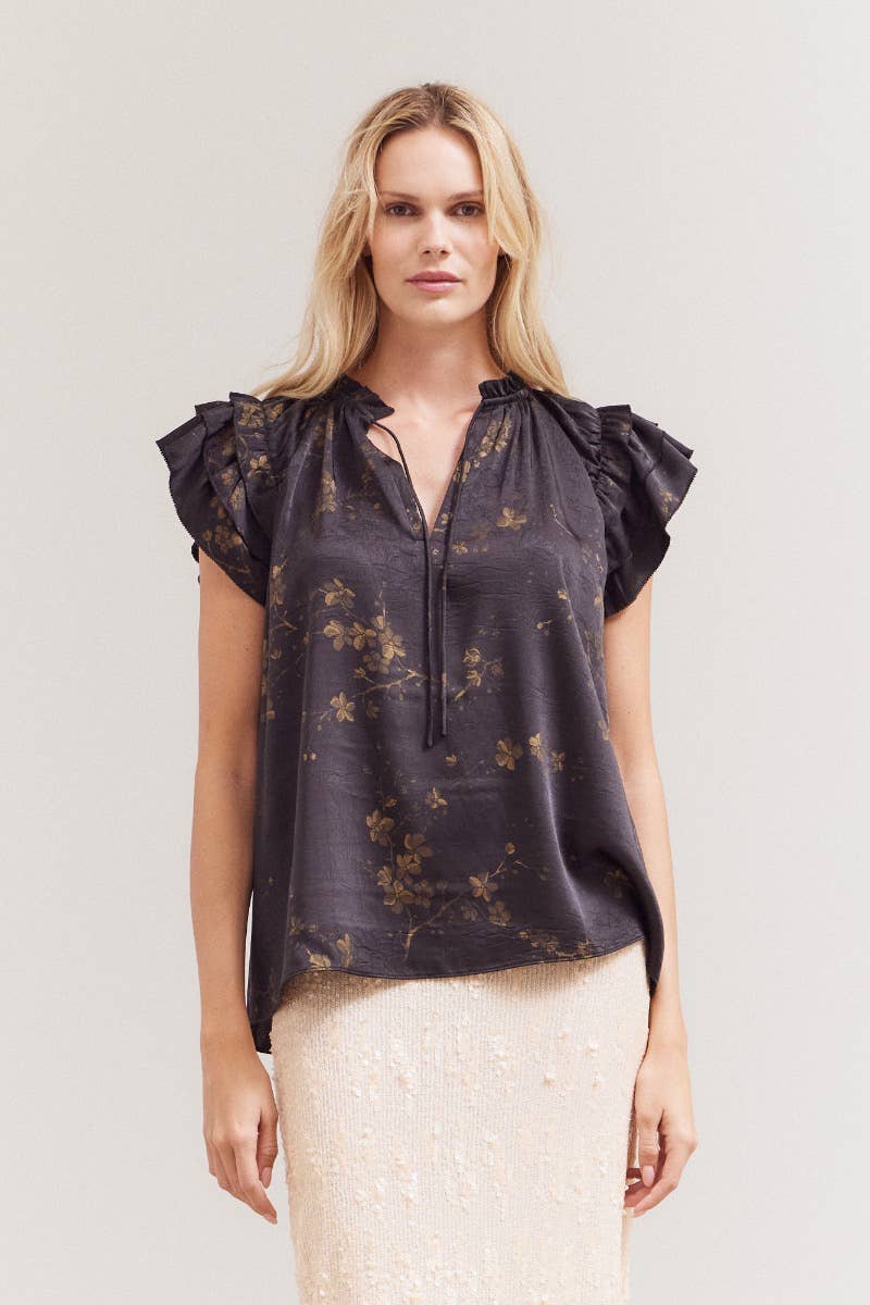 PRINTED RUFFLE TOP