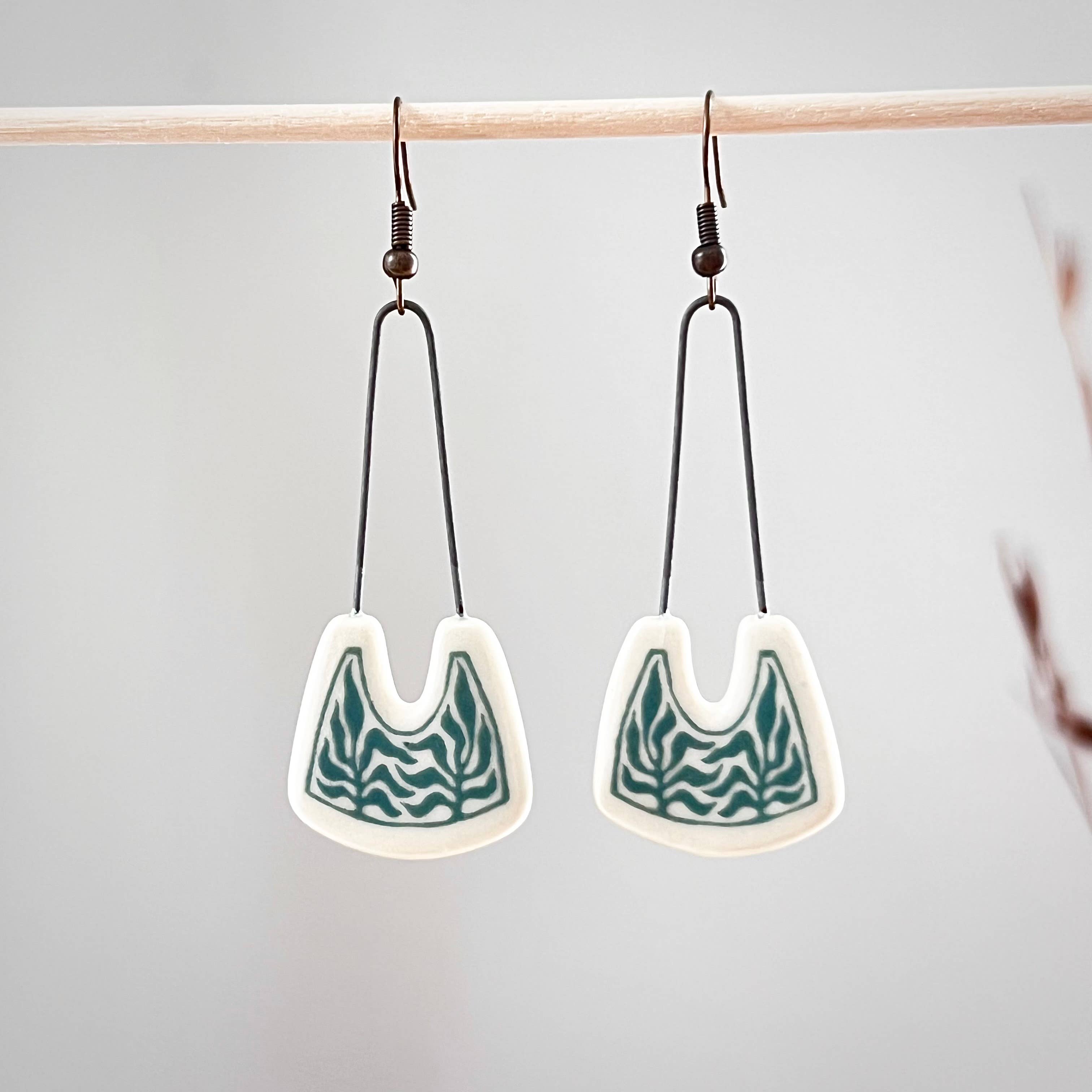 Teal Positive Space Leafy Earrings
