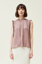  Bubble Ruffle Satin Tank