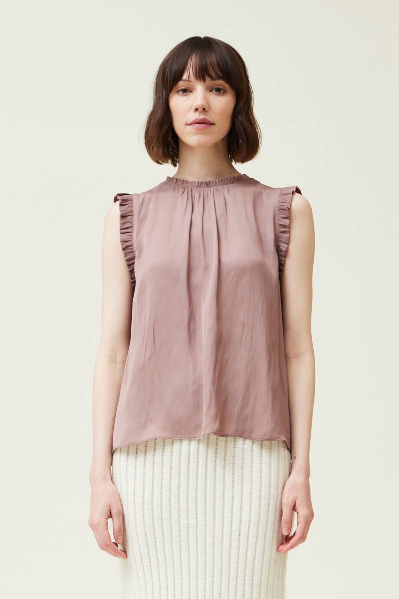  Bubble Ruffle Satin Tank