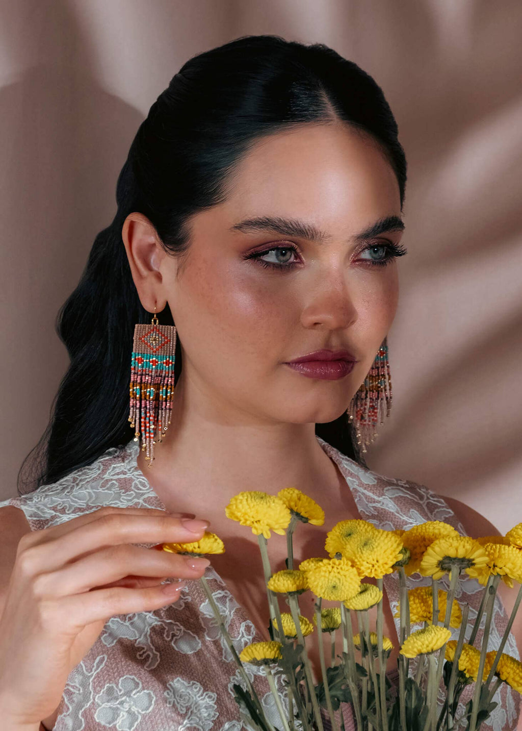 Beaded Handwoven Shisha Earring (Aqua)