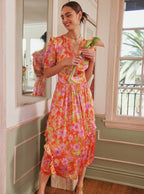 Floral Print Ruffle Detail Midi Dress