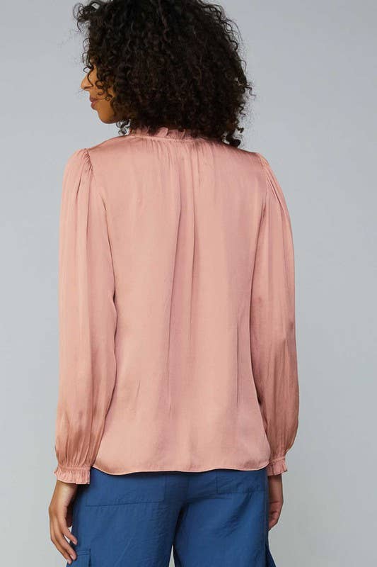 Ruffled Blouse W/ Top Stitched Placket-XL