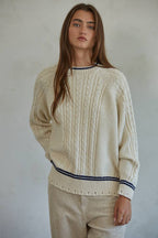 Knit Sweater Cable Crew Neck Pullover