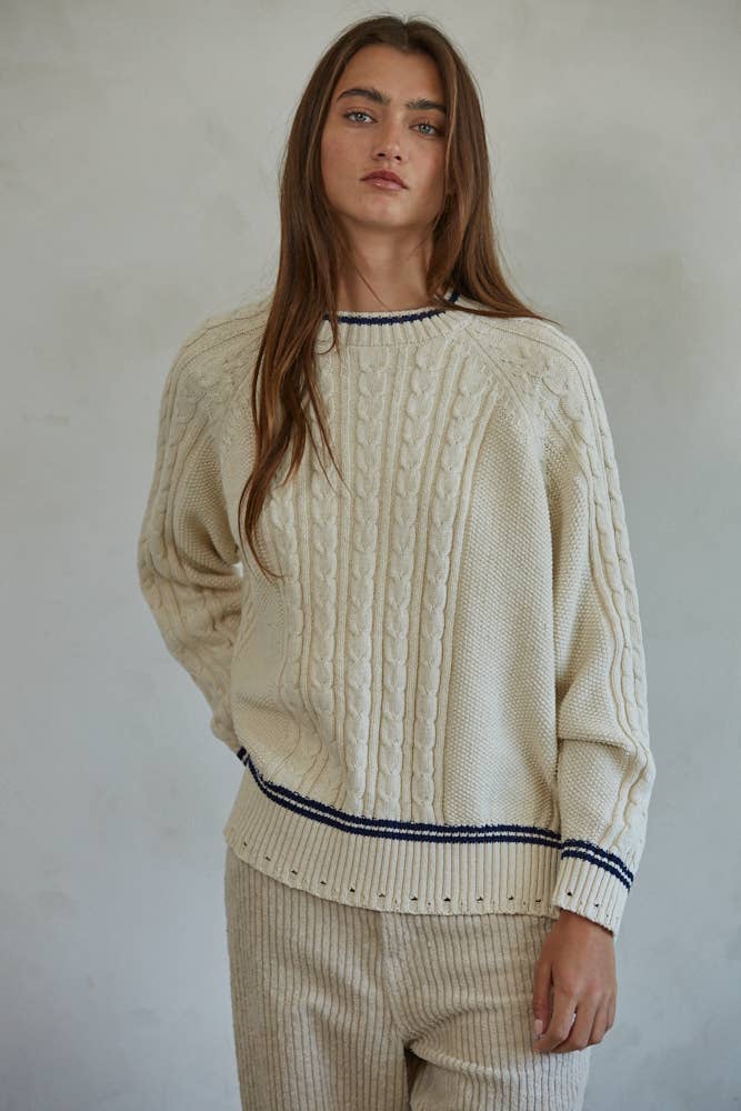 Knit Sweater Cable Crew Neck Pullover