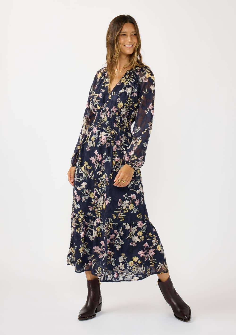 Smocked Waist Ruffle Maxi Dress