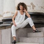 Linen Crop Top Ana White - Summer Sleeveless Linen Blouse