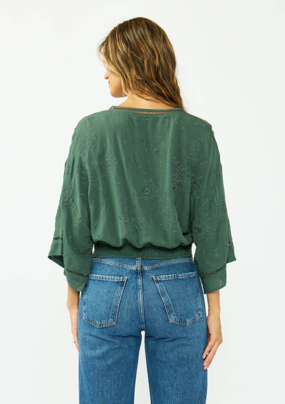 V-Neck Button-Down Blouson Top