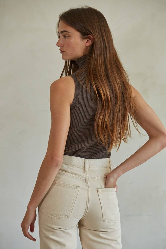 Knit Turtleneck Sleeveless Pullover Top