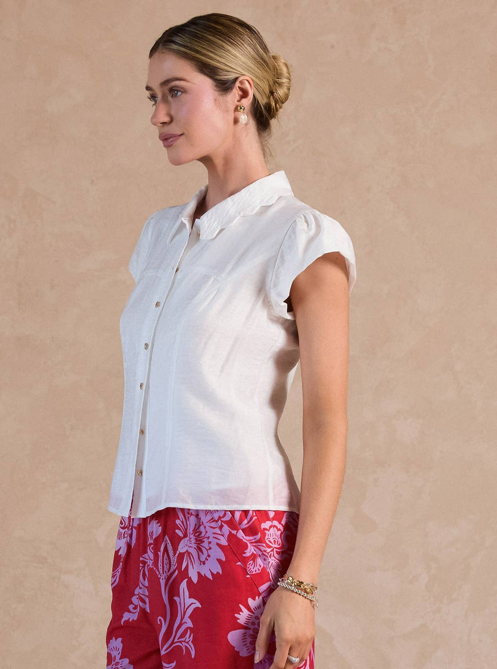 Button Down Slim Fit Short Sleeve Blouse