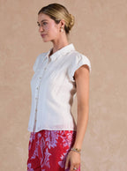 Button Down Slim Fit Short Sleeve Blouse