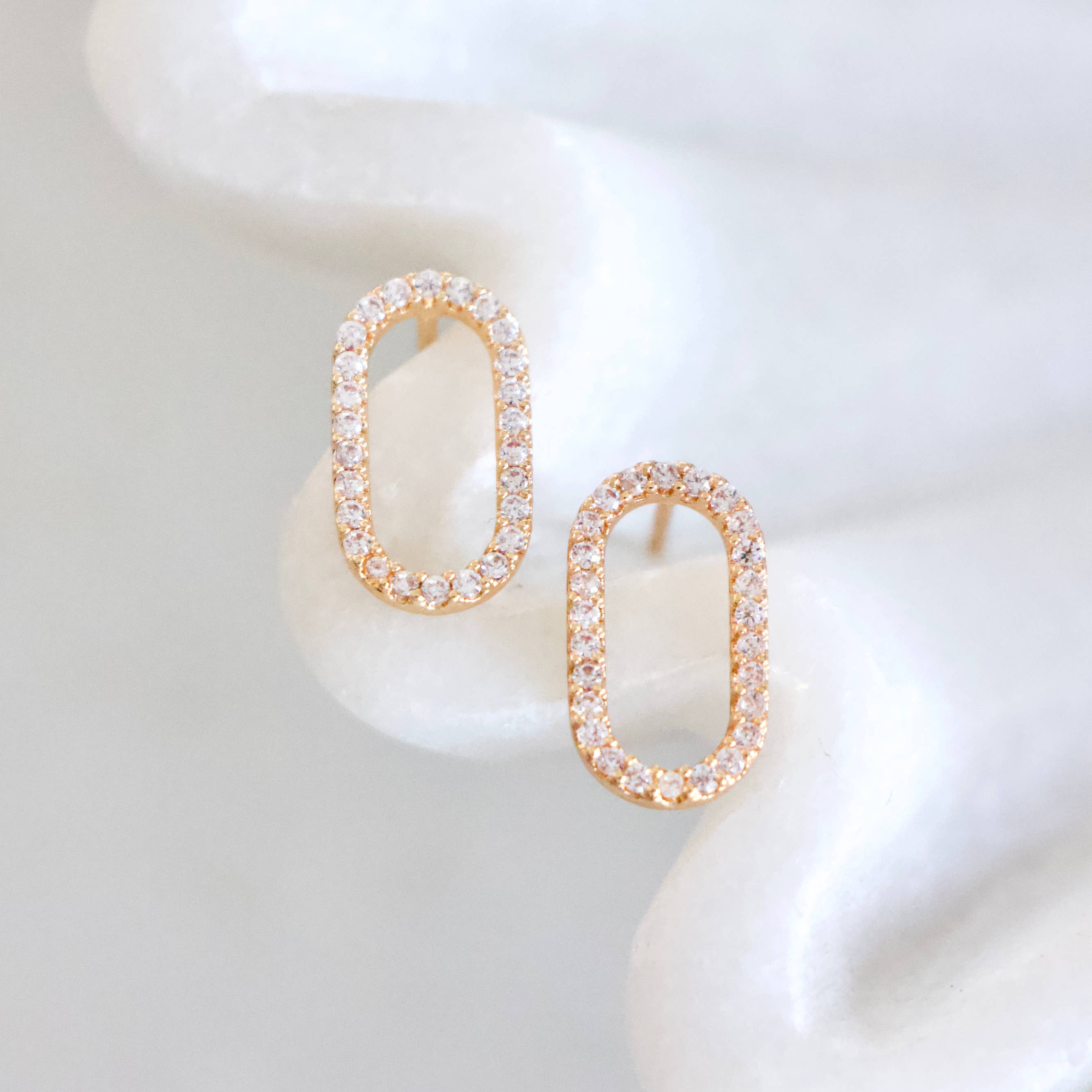 CZ Oval Stud Earrings 