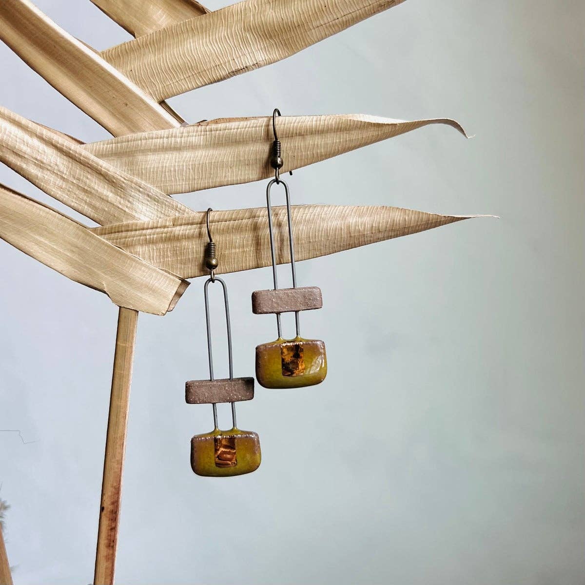 Olive and Natural Clay Two Tone Earrings