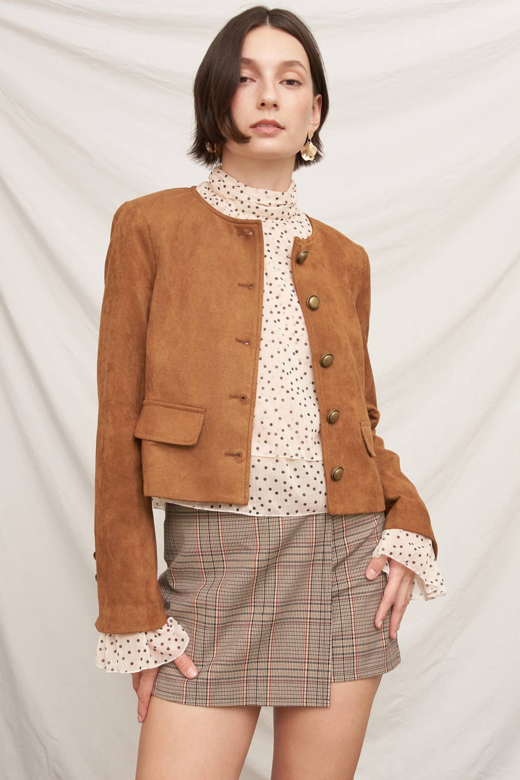 Polka Dot Ribbon Back Ruffle Blouse