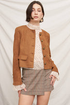 Polka Dot Ribbon Back Ruffle Blouse