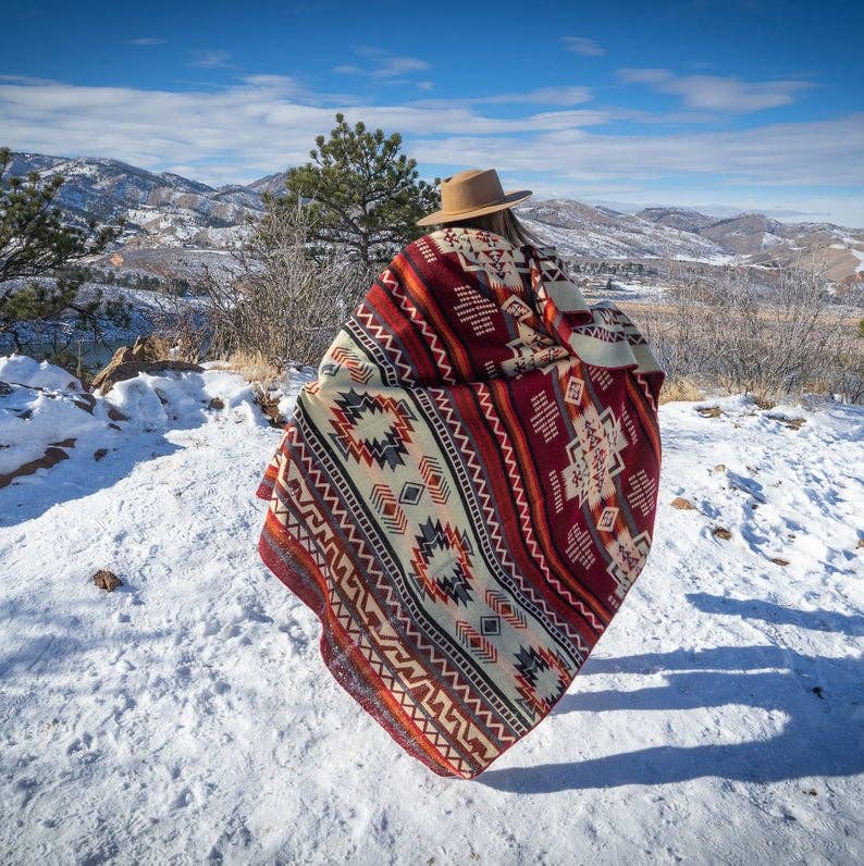 Andean Alpaca Wool Blanket - Wildfire - Red/Cream