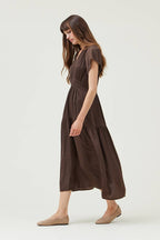 RUFFLE SATIN MIDI DRESS