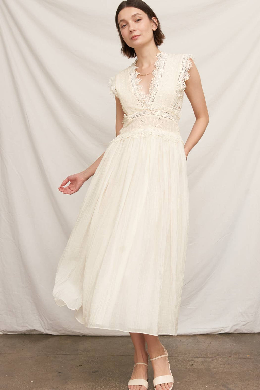 Lace Trimmed Midi Dress