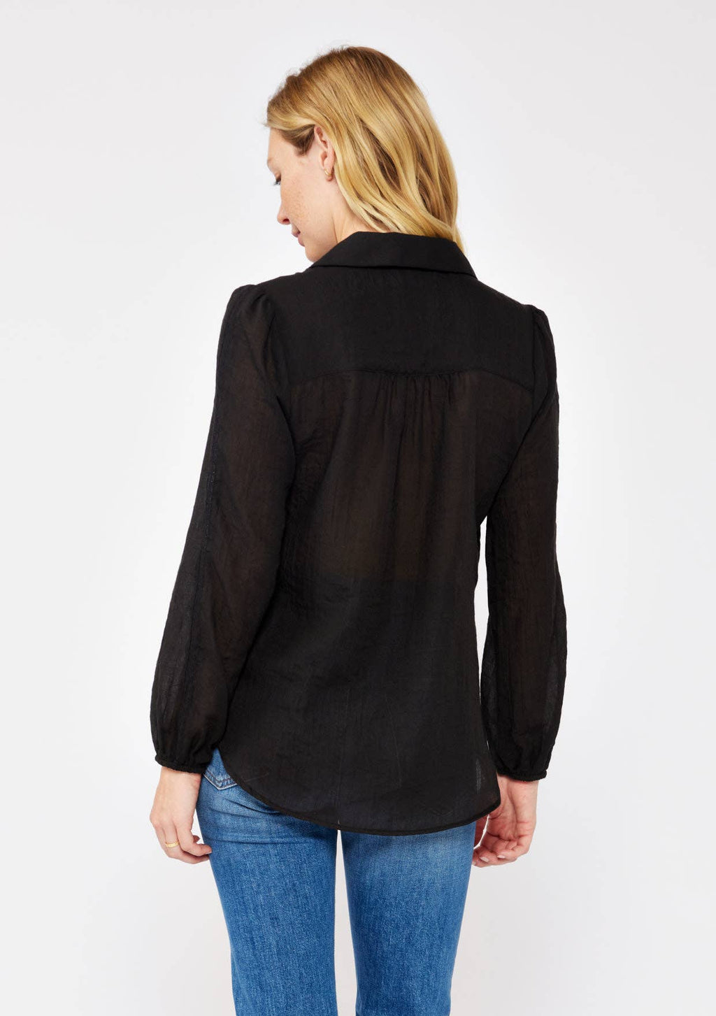 Crinkled Lace Long Sleeve Button Down Blouse