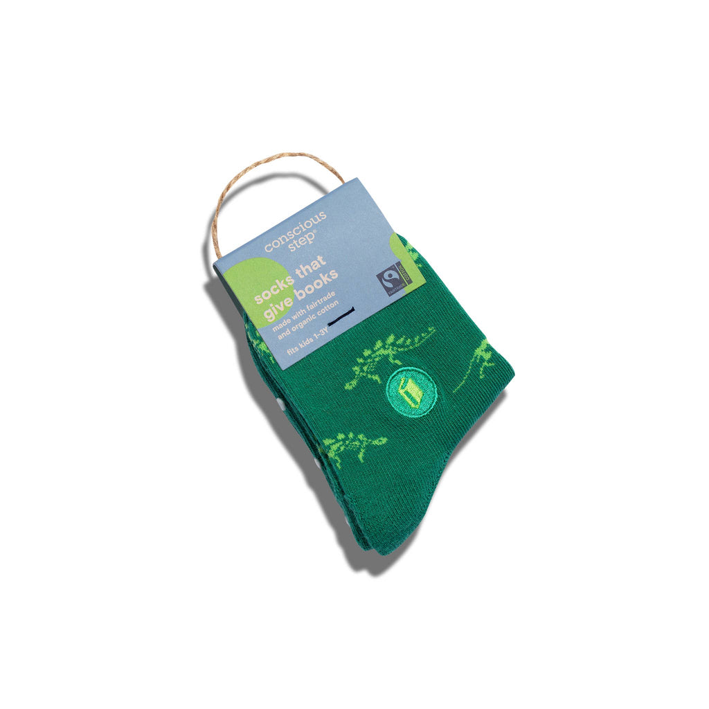 Kids Socks that Give Books (Green Dinosaurs)