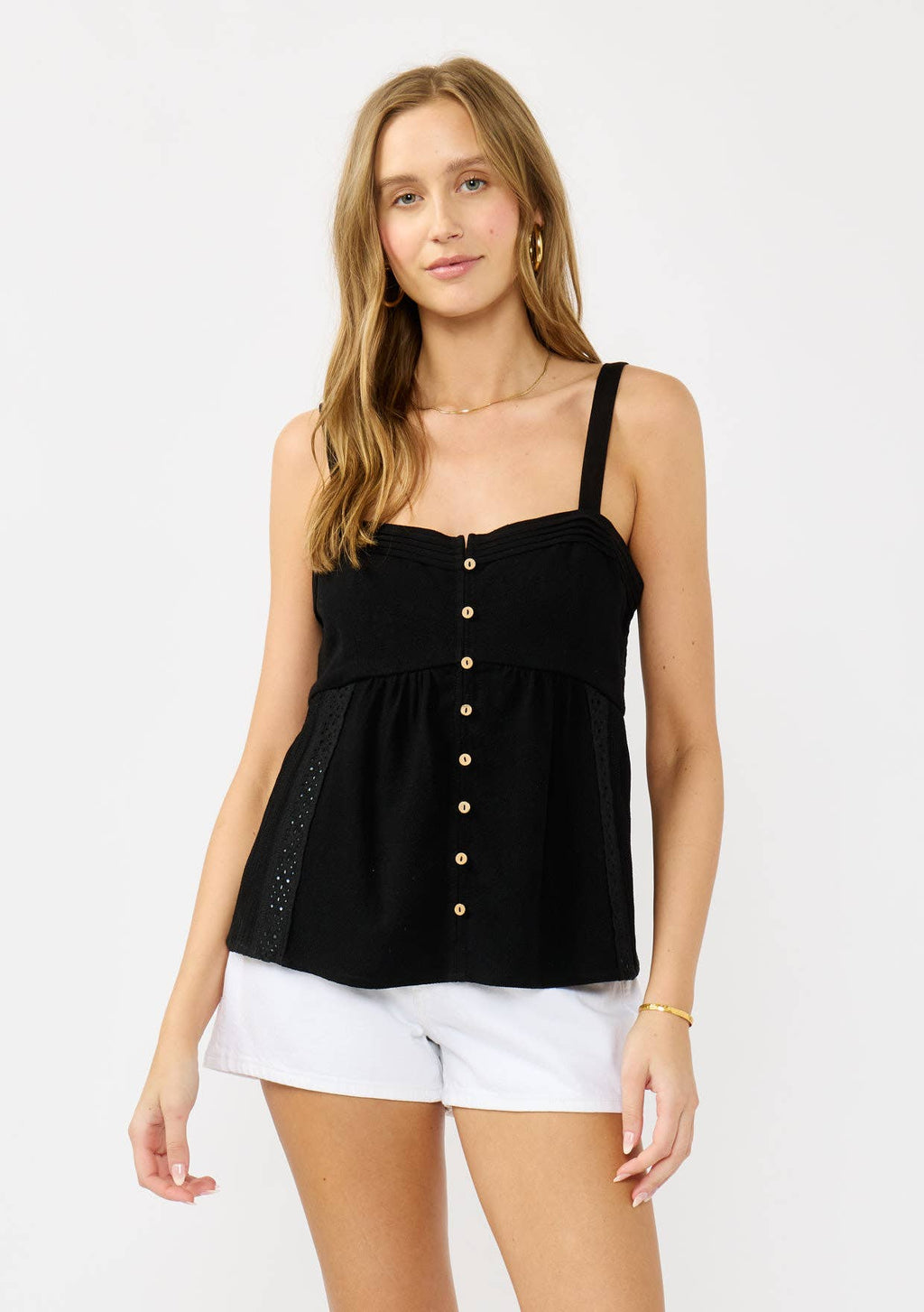 Lace Trim Button-Down Sleeveless Tank