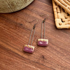 Maroon Gold Striped Clay Earrings