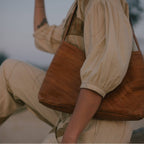 Pebbled Leather Crisscross Handbag - Camel