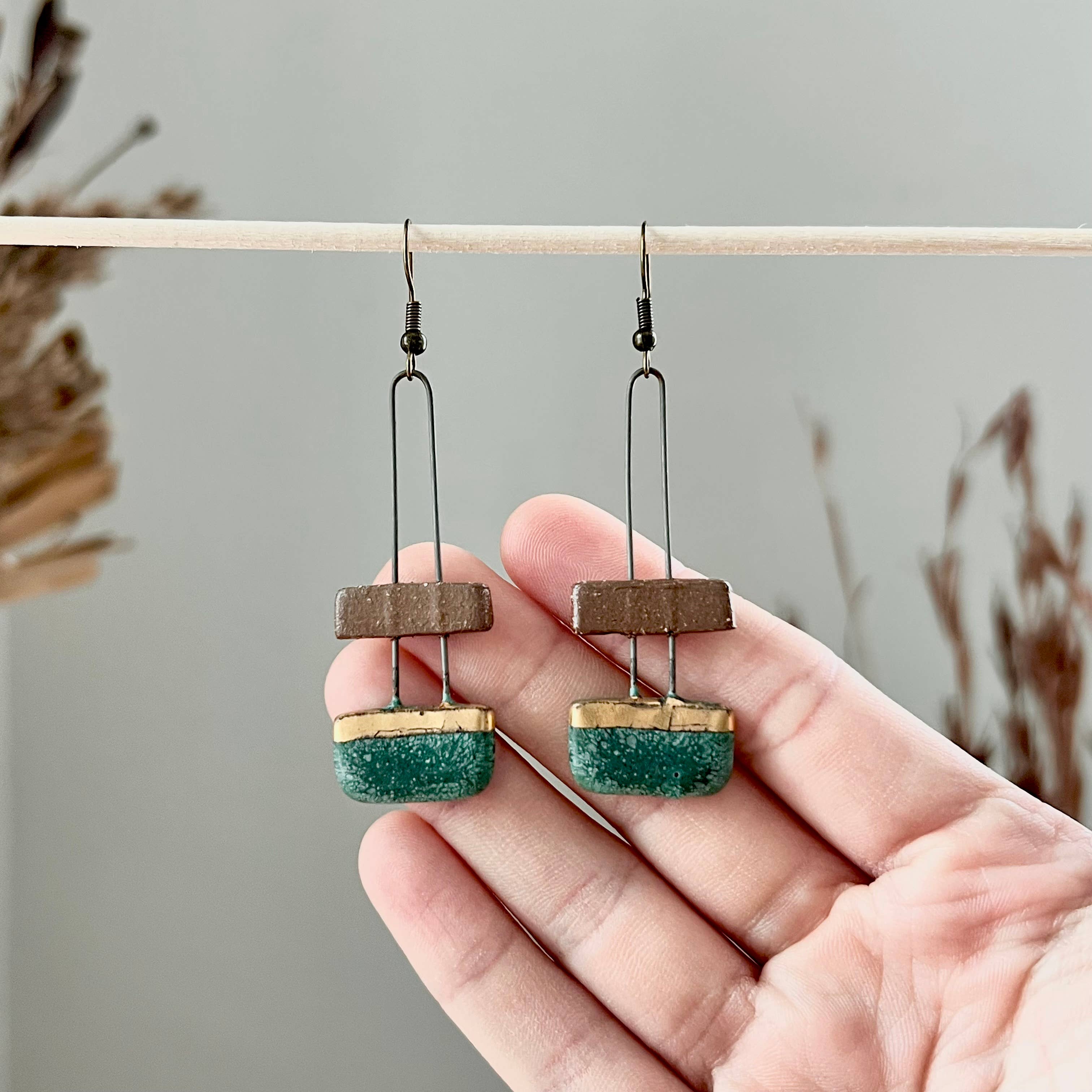 Patina Green and Natural Clay Earrings