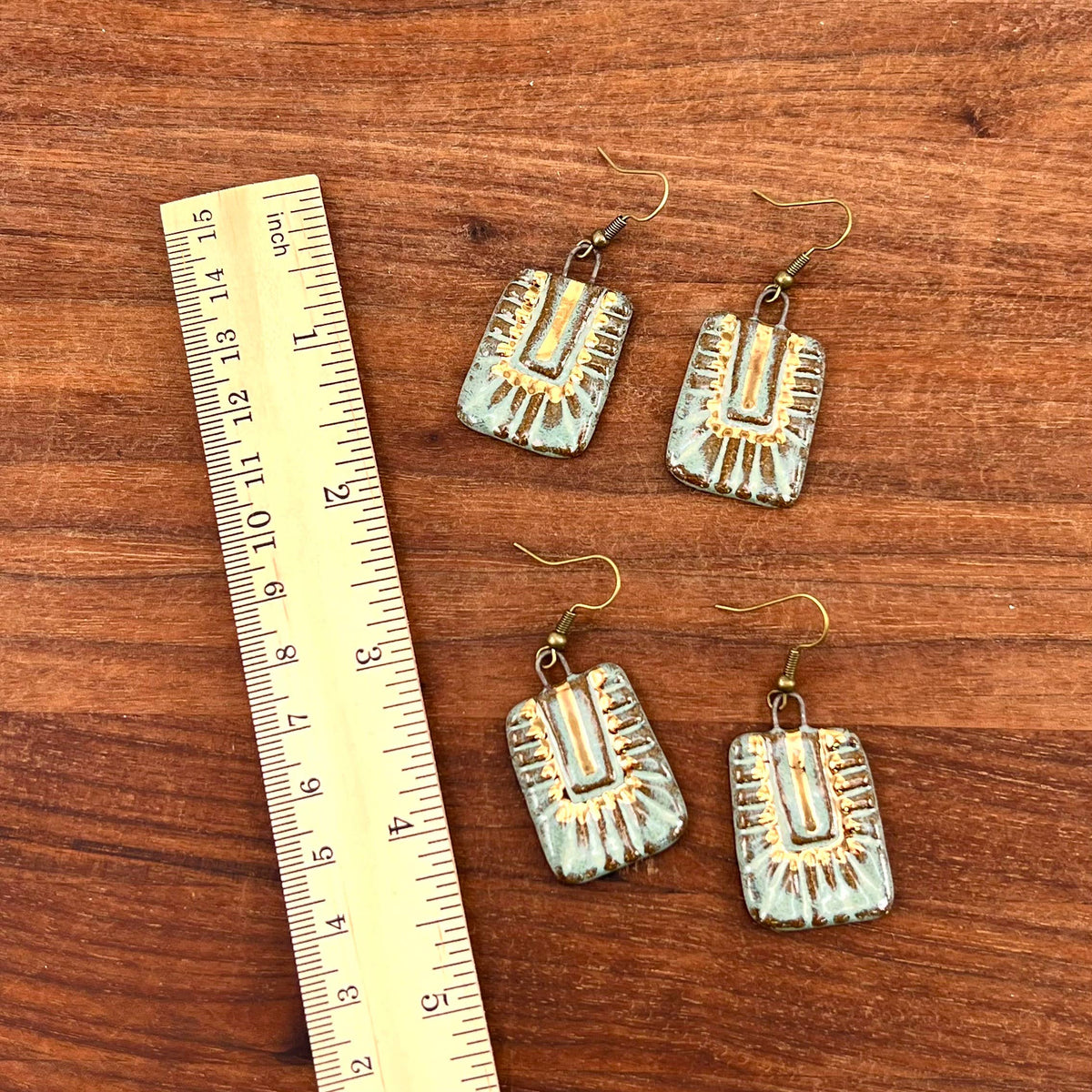 Turquoise Rectangle Burst Clay Earrings 