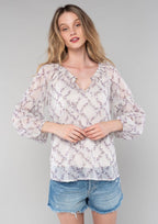 Floral Smocked Raglan Bishop Sleeve Blouse