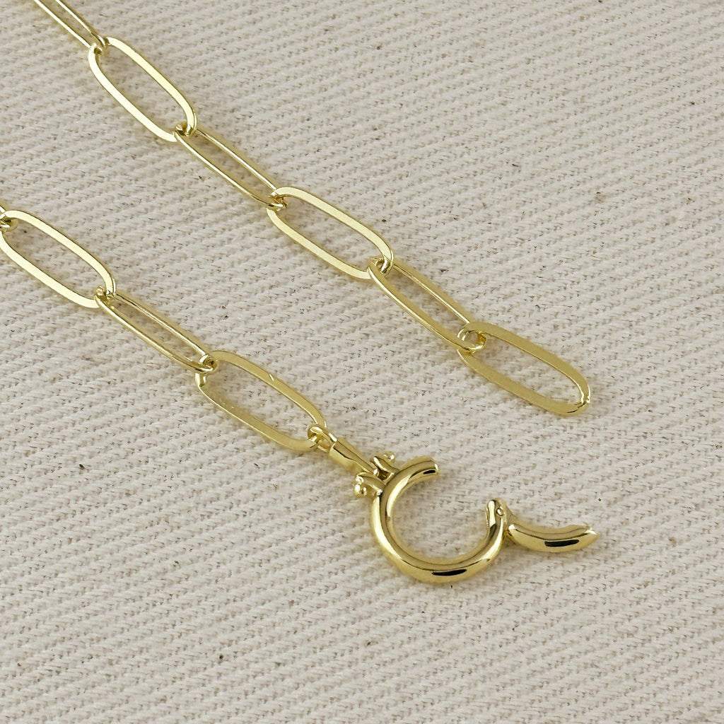 Paperclip Chain With Round Clicker Clasp Necklace