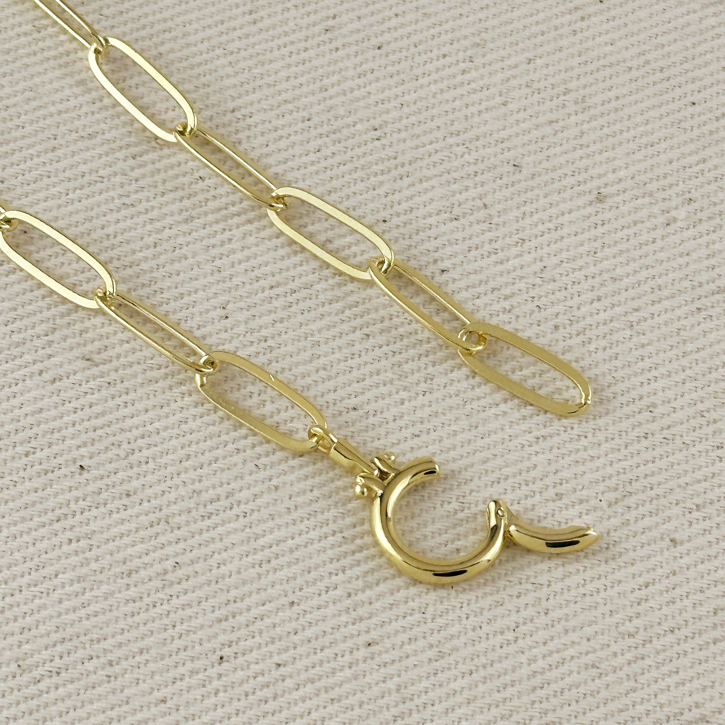 Paperclip Chain With Round Clicker Clasp Necklace