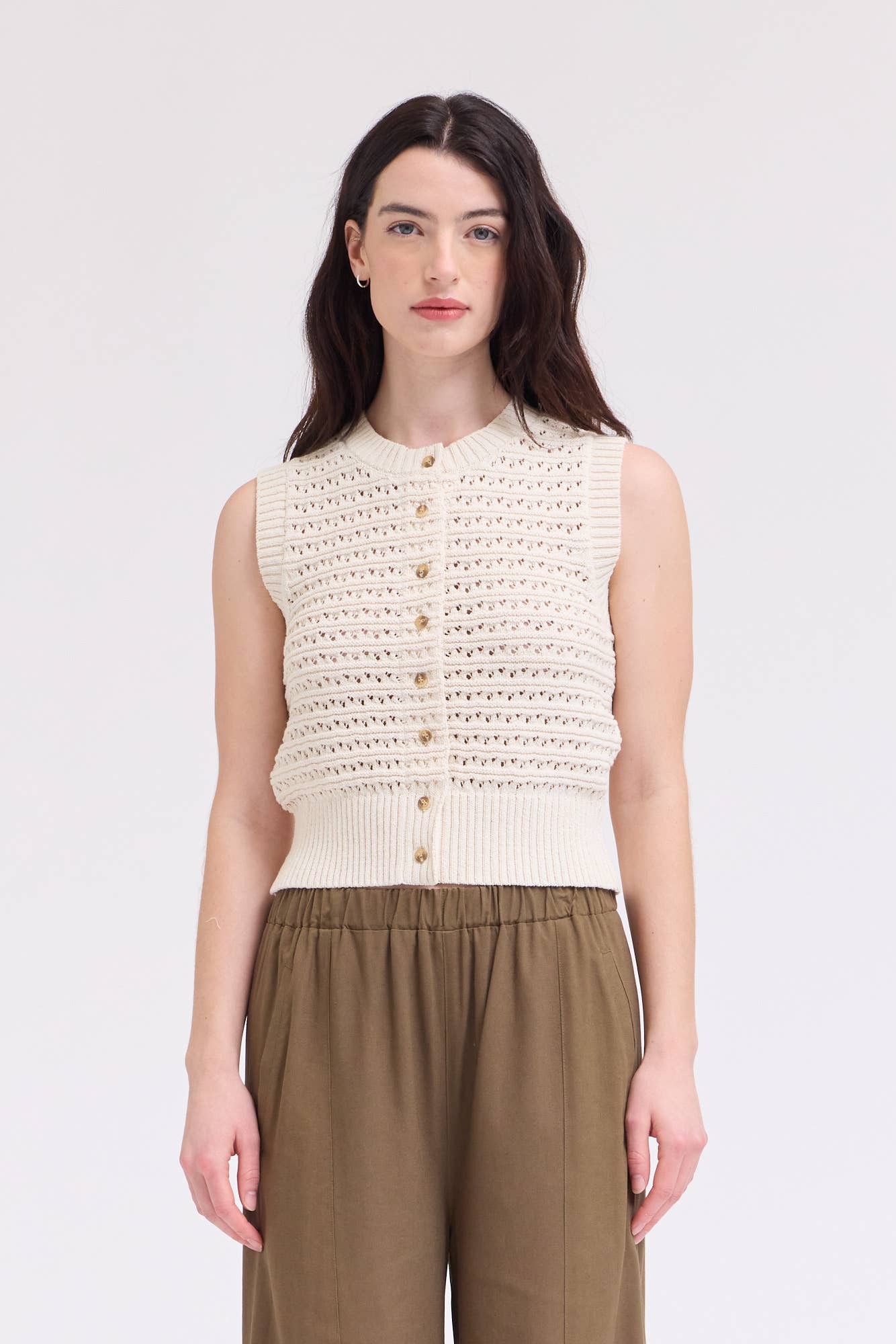 Texture Knitted Button Up Top
