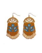 Beaded Handwoven Lotus Fringe Earrings (Green)