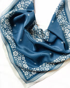 100% Silk Bandana Scarf -Santorini Floral China Blue Western