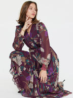 Floral Surplice Pleated Maxi Dress