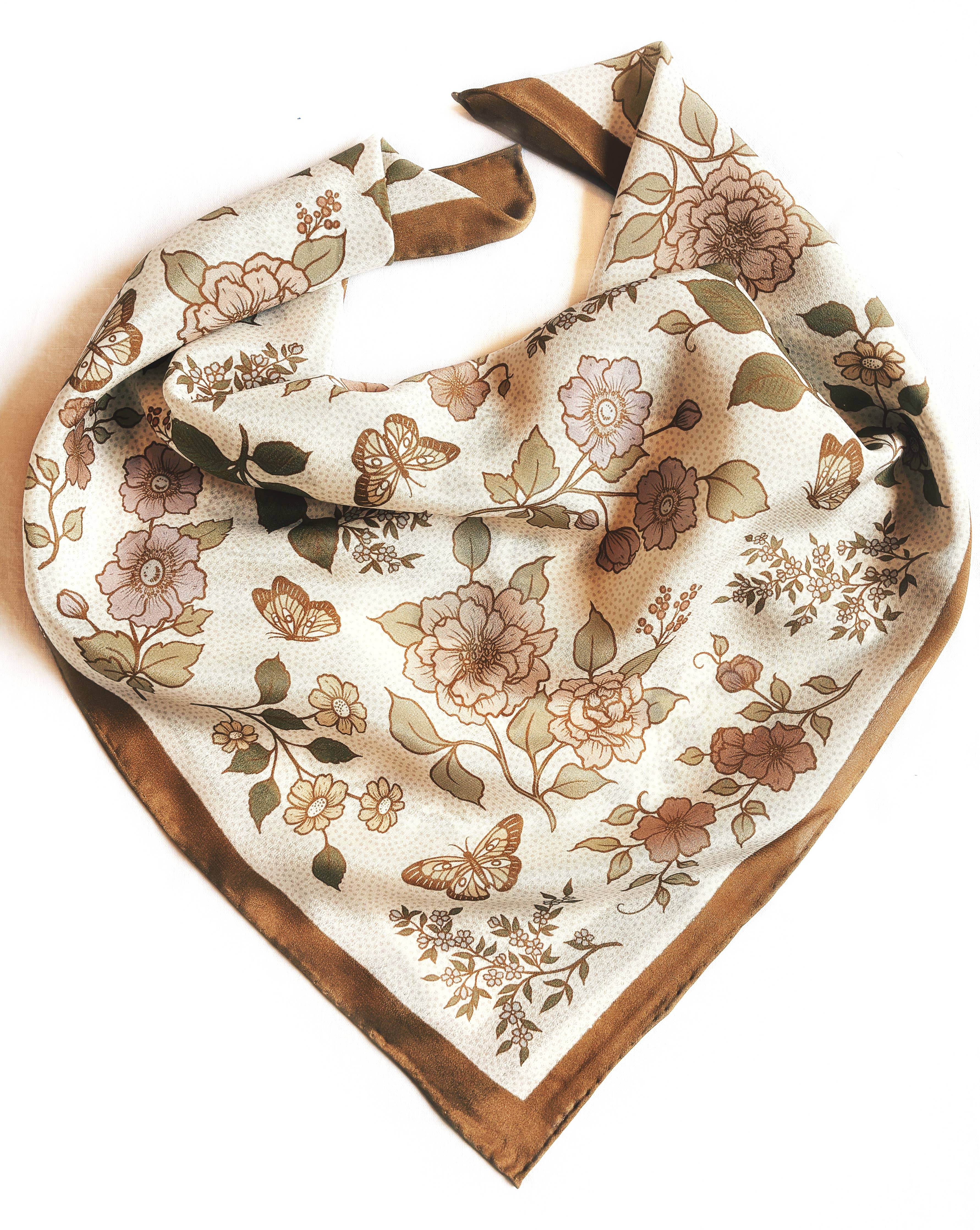 Western Floral & Butterfly Bandana  – 100% Silk