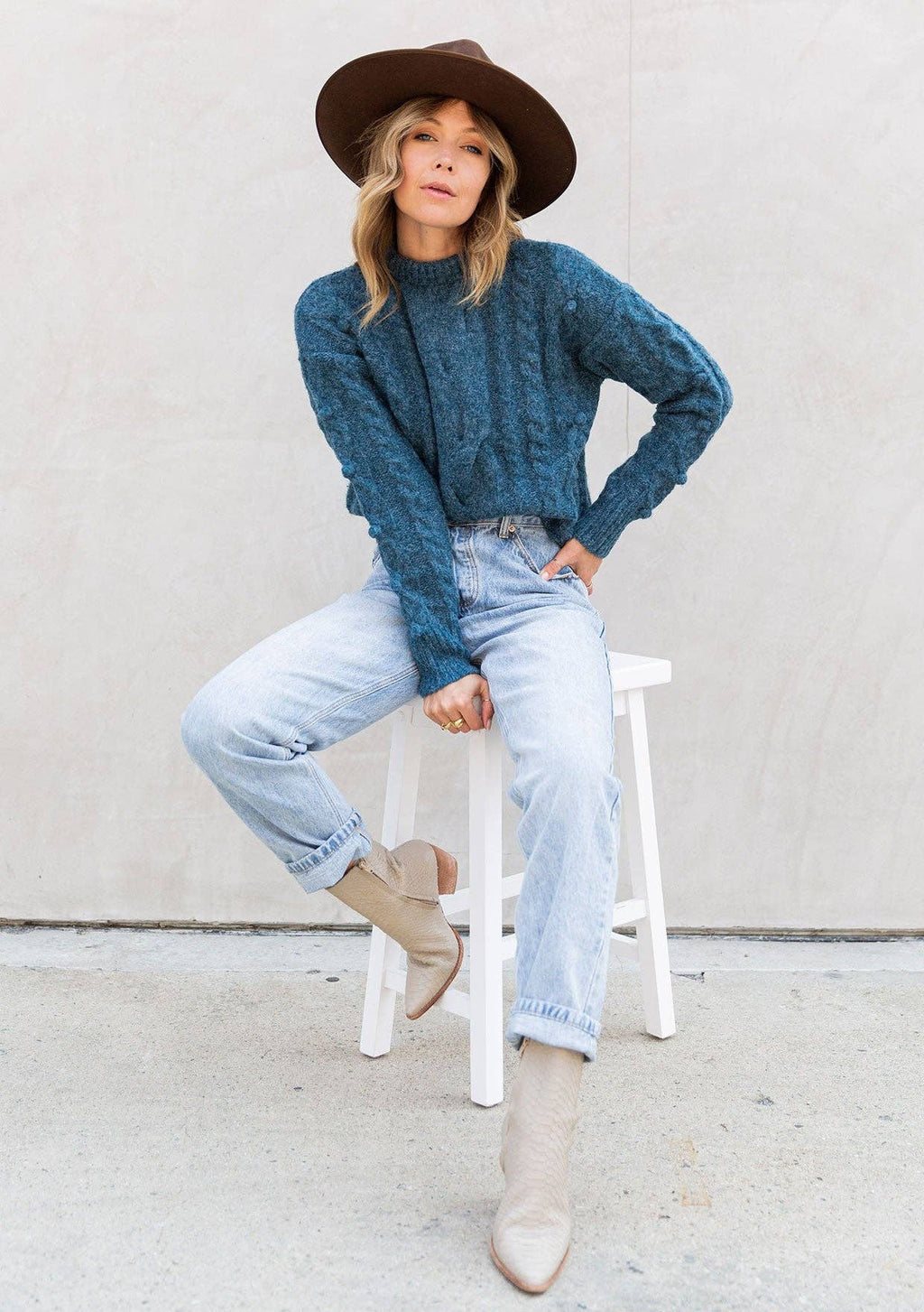 Cable Knit Mock Neck Cozy Sweater