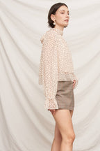 Polka Dot Ribbon Back Ruffle Blouse