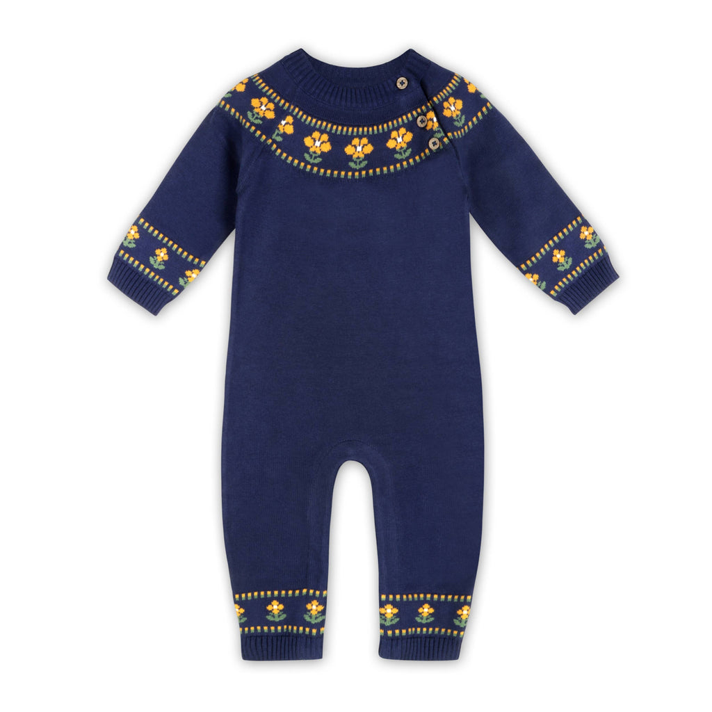 Floral Fair Isle Knit Baby Jumpsuit (Organic Cotton)