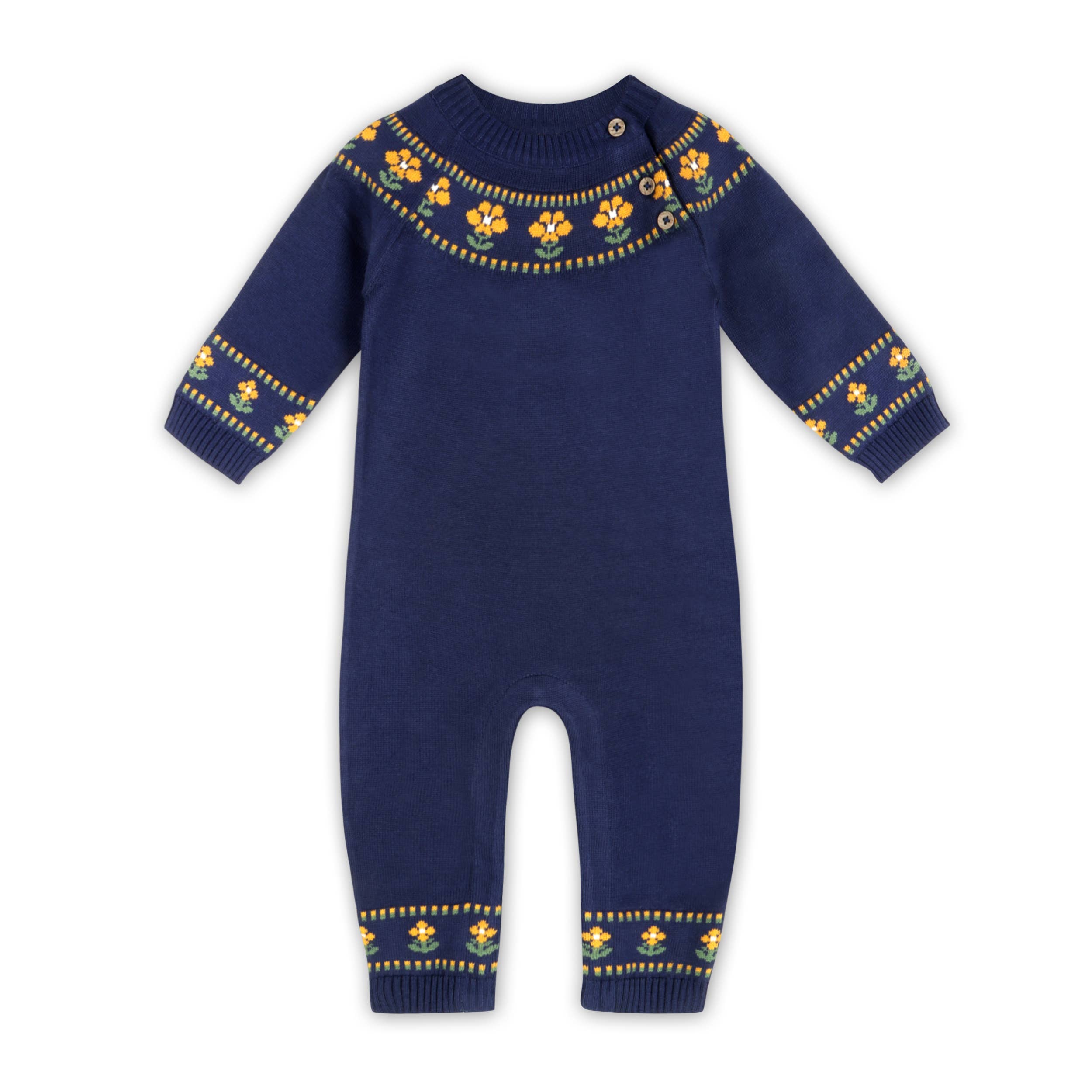 Floral Fair Isle Knit Baby Jumpsuit (Organic Cotton)