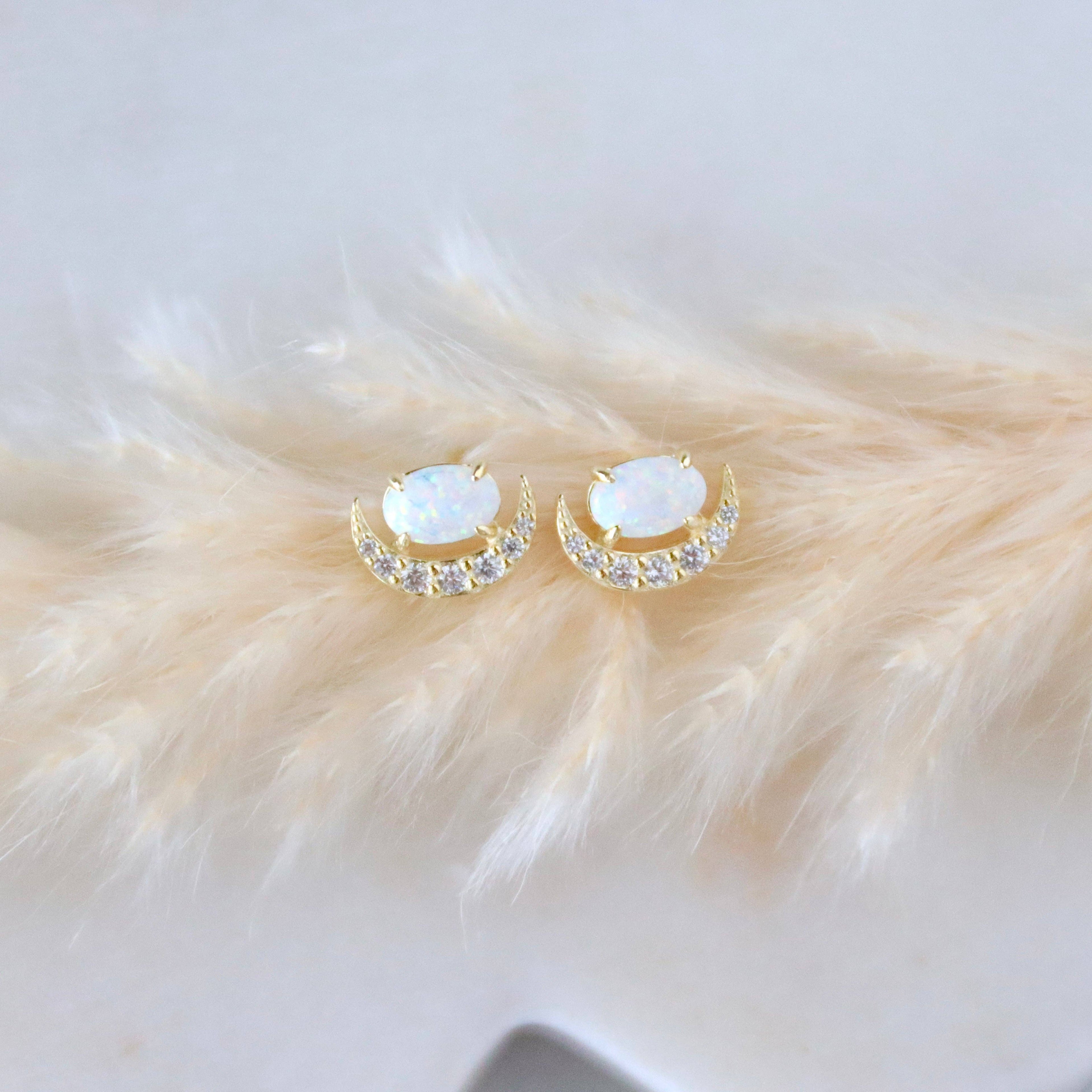 Opal Crescent Stud Earrings