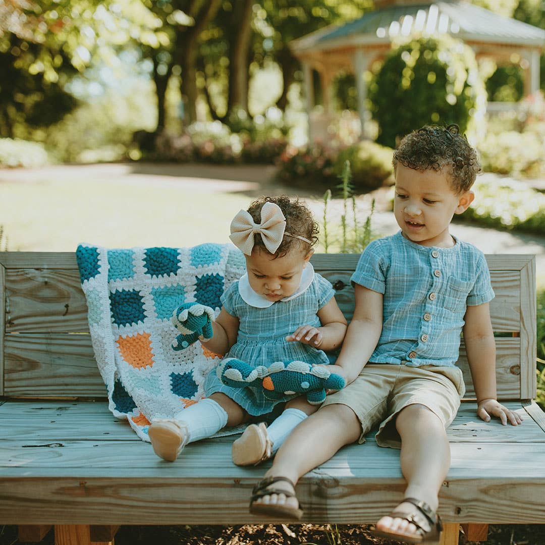 Handmade Granny Square Baby Blanket in Blue & Orange