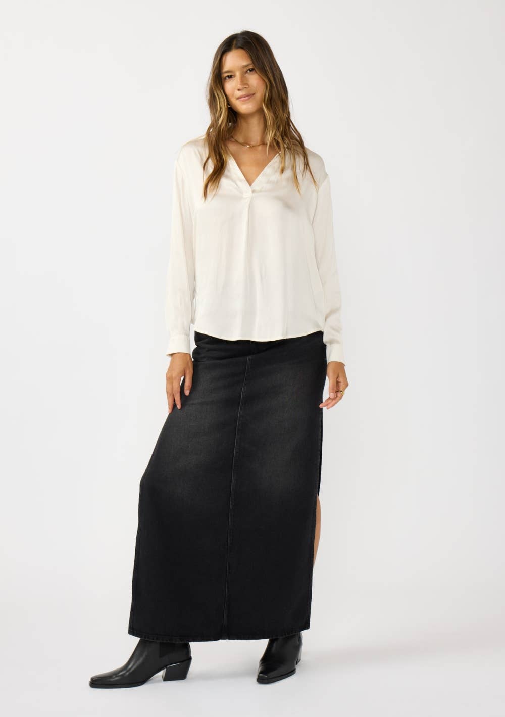 Split Neck Satin Blouse